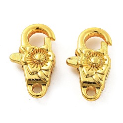 Золотой Карабин-лобстеры, латунные, цветок, золотые, 24x13x6.5 мм, отверстие : 2.4 мм