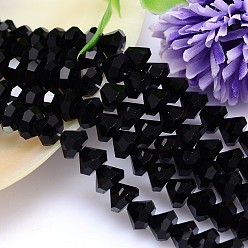Black Faceted Cone Imitation Austrian Crystal Bead Strands, Grade AAA, Black, 6x4mm, Hole: 0.7~0.9mm, about 100pcs/strand, 15.7 inch