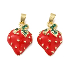 Настоящее золото 18K Подвески из клубничной латуни с микропаве из кубических цирконий, без кадмия, без никеля и без свинца, реальный 18 k позолоченный, 20.5x14x6 мм, отверстие : 5x2.5 мм