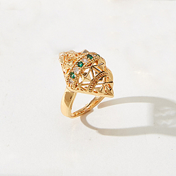 Зеленый Кольца-манжеты геометрические с микропаве из кубических цирконий из латуни для женщин, золотые, зелёные, 25 мм, внутренний диаметр: 16мм~18мм