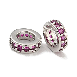 Средний Фиолетово-красный Покрытие стойки латунь микропаве прозрачные кубические циркониевые бусины, без свинца и без кадмия, долговечный, круглые, средне фиолетовый красный, 7.5x2.5 мм, отверстие : 4.5 мм