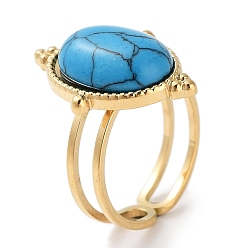 Синтетическая Бирюза Ионное покрытие (ip) 304 кольцо из нержавеющей стали, регулируемые синтетические бирюзовые кольца, овальные, 15.5x21.5 мм, внутренний диаметр: регулируемый