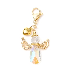 Прозрачный АВ Ангел стеклянный кулон украшение, подвески из сплава в виде сердца и клешни лобстера для украшений сумок, ясно AB, 48.5~49.5 мм