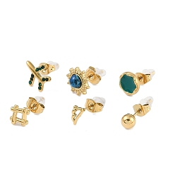 (52) Непрозрачная лаванда 304 серьги-гвоздики из нержавеющей стали со стразами и камнями, разнообразные, разноцветные, 5~12x4~11.5 мм