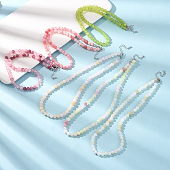 Mixed Color 6MM Dyed Natural Green Jade Round Beaded Necklaces, with Brass End Chains, Platinum, Mixed Color, 16.34 inch(41.5cm)