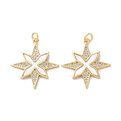 Звезда Латунные микро проложить кубического циркония подвески, без кадмия и без свинца, с раковиной и прыгать кольцо, реальный 18 k позолоченный, звезда, 26x24x3 мм, отверстие : 3 мм