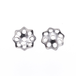 Stainless Steel Color Tarnish Resistant 201 Stainless Steel Bead Caps, Flower, Multi-Petal, Stainless Steel Color, 5x1.5mm, Hole: 1mm