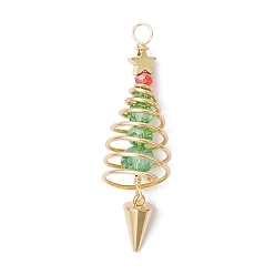 Золотой Рождественские тематические медные армированные стеклянные большие подвески, с латунной звездой и конусом, рождественская елка, граненые, золотые, 53x15 мм, отверстие : 3.5 мм
