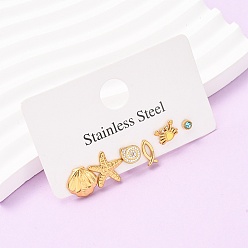 Настоящее золото 18K 6серия «Океан» 304серьги-гвоздики из нержавеющей стали, горный хрусталь и эмали, ионное покрытие (ip), реальный 18 k позолоченный, 7~13.5x4~14 мм