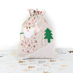 Linen Christmas Jute Printed Drawstring Bags, Rectangle Candy Storage Supplies, Linen, 40x30cm
