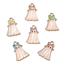 Золотой Подвески из сплава хэллоуина с эмалью, призрак с бантом, золотые, 28.5x21.5x2 мм, отверстие : 3 мм