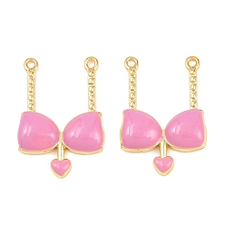 Pink Латунь эмаль подвески, прелести бикини, долгоиграющий, стойки покрытие, без свинца и без кадмия, реальный 18 k позолоченный, розовые, 23x16x3 мм, отверстие : 1.2 мм