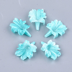 Голубой Синтетических коралловых бусин, окрашенные, цветок, голубой, 31~32x23~24x9~10 мм, отверстие : 1 мм