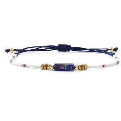 Ляпис-Лазурь Богемные браслеты из натурального лазурита и стеклянного бисера, плетеные из бусин, унисекс., кубоид, с синтетическими немагнитных гематита бисера, 11.02 дюйм (28 см)