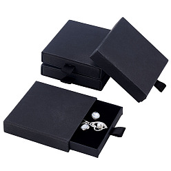 Черный Картонные коробки для наборов ювелирных изделий, Для кольца, серьга, Ожерелье, с губкой внутри, квадратный, чёрные, 8x8.1x1.8 см