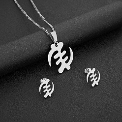 Нержавеющая Сталь Цвет 304 комплекты из ожерелий и серег-гвоздиков с подвесками в виде символа Африки из нержавеющей стали, цвет нержавеющей стали, 15x13 мм и 500 мм