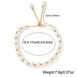 Белый Женские браслеты-слайдеры из натурального жемчуга и золотых бусин., белые, длина 6.50~6.69 дюйм(16.5~17 см)