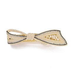 Light Gold Legierung Kristall Strass Haarspangen, mit Glaswachsperlen, Schleife, Licht Gold, 24x88x22 mm