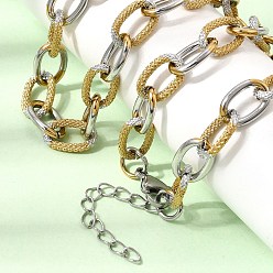 Golden & Stainless Steel Color 9MM Duo Tone 304 Stainless Steel Textured Cable Chain Necklaces for Women Men, Golden & Stainless Steel Color, 16.69 inch(42.4cm)