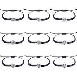 Argent Antique 10 Bracelets à maillons en alliage ajustables (pièces), Bracelets tressés en cordon ciré pour hommes et femmes, plat et circulaire avec Saint Benoit, argent antique, diamètre intérieur: 2 pouces (5.1 cm) ~ 3-1/2 pouces (8.8 cm)