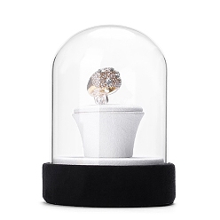 White Clear Glass Dome Cover, Decorative Display Case, Cloche Bell Jar Terrarium with Velvet Base, White, 90x80x120mm