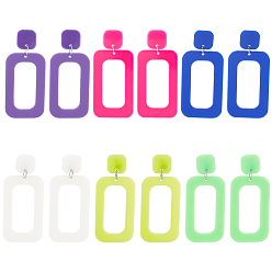 (52) Непрозрачная лаванда 6 пары 6 стильные акриловые серьги-гвоздики с выемкой в форме прямоугольника, железные украшения для женщин, разноцветные, 60~61.5 мм, штифты : 0.6 мм, 1 пара / цвет