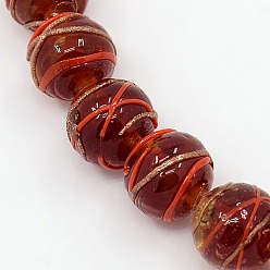 FireBrick Round Shaped Handmade Gold Sand Lampwork Beads Strands, FireBrick, 10mm, Hole: 2mm, about 30pcs/strand, 11.8 inch