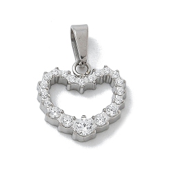 Нержавеющая Сталь Цвет 304 микро нержавеющей стали прокладывать Цирконом подвески, сердце прелести, цвет нержавеющей стали, 11x11.5x2.5 мм, отверстие : 4x2.5 мм