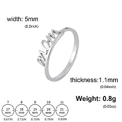Нержавеющая Сталь Цвет День матери 201 кольца из нержавеющей стали, слово мама, цвет нержавеющей стали, размер США 7 (17.3 мм)