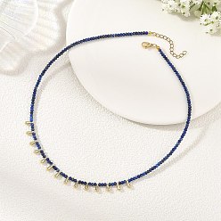 Lapis Lazuli Natural Lapis Lazuli Faceted Rondelle Baded Necklaces with 201 Stainless Steel Teardrop Charms, Golden, 15.75 inch(40cm)