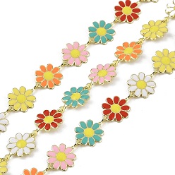 (52) Непрозрачная лаванда Латунные цепные цепи, с катушкой и эмалевой хризантемой, долговечный, без кадмия, без никеля и без свинца, несварные, разноцветные, 59x60 мм, около 32.81 футов (10 м) / рулон