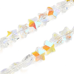 Прозрачный Гальванизируйте прозрачное стекло бисер нитей, звезда, граненые, с половиным покрытием, прозрачные, 7.5x8x5 мм, отверстие : 0.7 мм, около 80 шт / нитка, 21.56'' (54.75 см)