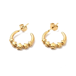 Золотой Ионное покрытие (ip) 304 серьги-гвоздики из нержавеющей стали, полукруглые серьги для женщин, золотые, 17x18x3 мм, штифты : 0.7 мм