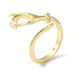 Настоящее золото 18K Латунные кольца-манжеты с микро-паве и прозрачным кубическим цирконием для женщин, открытые манжеты для рук, реальный 18 k позолоченный, внутренний диаметр: 17 мм