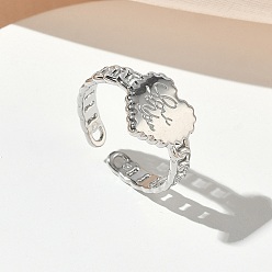 Нержавеющая Сталь Цвет 304 открытые кольца-манжеты из нержавеющей стали для женщин, сердце со словом люблю тебя, цвет нержавеющей стали, 11 мм, размер США 6 3/4 (17.1 мм)