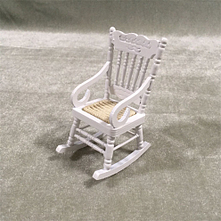 White Wooden Rocking Chair with Armrests Model, Mini Furniture, Miniature Dollhouse Garden Decorations, White, 50x65x93mm