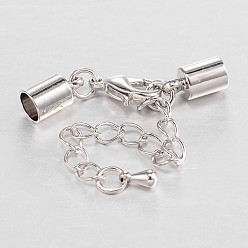 Platinum Brass Chain Extender, with Cord Ends and Lobster Claw Clasps, Nickle Free, Platinum, 38mm, Cord End: 11x7mm, Hole: 6mm, Chain Extender: 50mm