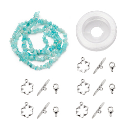Amazonite DIY Bracelets Necklaces Jewelry Sets, Natural Amazonite Chips Beads Strands, Toggle Clasps, Lobster Claw Clasps and Elastic Wire, 12.6x10.6x2.1cm