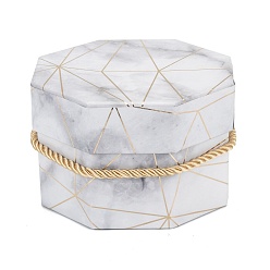 Гейнсборо День святого валентина мраморная текстура узор бумажные подарочные коробки, с веревочными ручками, для подарочной упаковки, восьмиугольник, светло-серые, 12.2x11.4x7.5 см