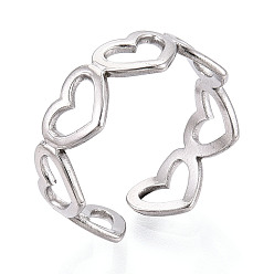 Нержавеющая Сталь Цвет Не тускнеет 304 кольцо-манжета из нержавеющей стали с открытым сердцем для женщин, цвет нержавеющей стали, 6 мм, внутренний диаметр: 17 мм