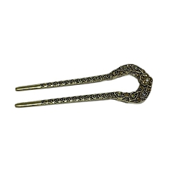 Light Peach Alloy Rhinestone Vintage Hair Forks, Hair Accessories for Woman Girls, U Shaped, Light Peach, 129x36mm