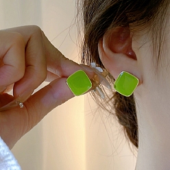 Зелено-Желтый Женские серьги с эмалью из сплава, с 925 стерлинговым серебром, зеленый желтый, 24x10 мм