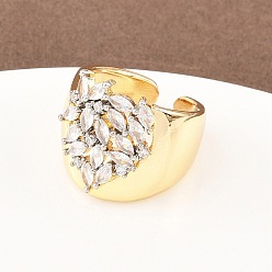 Настоящее золото 18K Латунные микро проложить манжеты кольца кубического циркония, реальный 18 k позолоченный, 19.5 мм