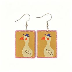 Duck Acrylic Glitter Powder Dangle Earrings for Women, Platinum, Duck, 62x28mm