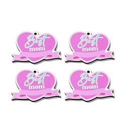 Heart Momther's Day Wooden Pendants, Heart, 31.5x44.5x2.5mm, Hole: 2mm