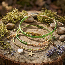 Лайм 3шт. 3 стильный регулируемый браслет из нейлонового шнура в богемном стиле, браслет из стеклянных бусин и 304 набор браслетов с подвесками в виде звезд из нержавеющей стали для женщин, желто-зеленые, 11.02 дюйм (28 см)