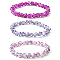 Mixed Color Star Cut Round Glass Bead Stretch Bracelets for Women, Mixed Color, Inner Diameter: 2~2-1/8 inch(5~5.3cm), 3pcs/set