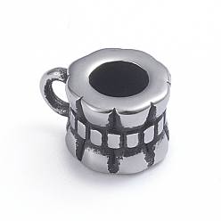 Antique Silver Retro 304 Stainless Steel Tube Bails, Loop Bails, Bail Beads, Column, Antique Silver, 9.5x5.8x6.5mm, Hole: 2mm, Inner Diameter: 4mm