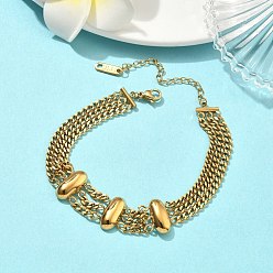 Золотой 304 Браслеты из многорядной якорной цепочки из нержавеющей стали, Браслеты с овальными звеньями для женщин, золотые, 6.89 дюйм (17.5 см)