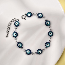 (52) Непрозрачная лаванда 304 из нержавеющей стали ссылку цепи браслеты, эмалевые украшения от сглаза для женщин, разноцветные, 6-3/4 дюйм (17.3 см)